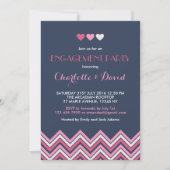 Uitnodiging van Navy Blue Pink Chevron Engagement  (Voorkant)