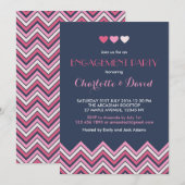 Uitnodiging van Navy Blue Pink Chevron Engagement  (Voorkant / Achterkant)
