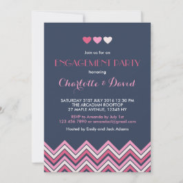 Uitnodiging van Navy Blue Pink Chevron Engagement 