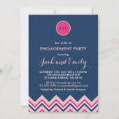 Uitnodiging van Navy Blue Pink Chevron Engagement  (Voorkant)