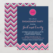 Uitnodiging van Navy Blue Pink Chevron Engagement  (Voorkant / Achterkant)