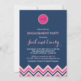 Uitnodiging van Navy Blue Pink Chevron Engagement 
