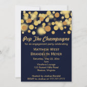 Uitnodiging van Navy Champagne Bubbles Engagement  (Voorkant)