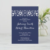 Uitnodiging van Navy Lace Monogram Engagement Part (Staand voorkant)