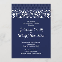 Uitnodiging van Navy Lace Monogram Engagement Part