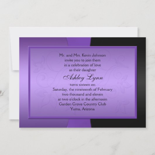 Uitnodiging van Paars- en zwarte zweet-zestien-par (Achterkant)