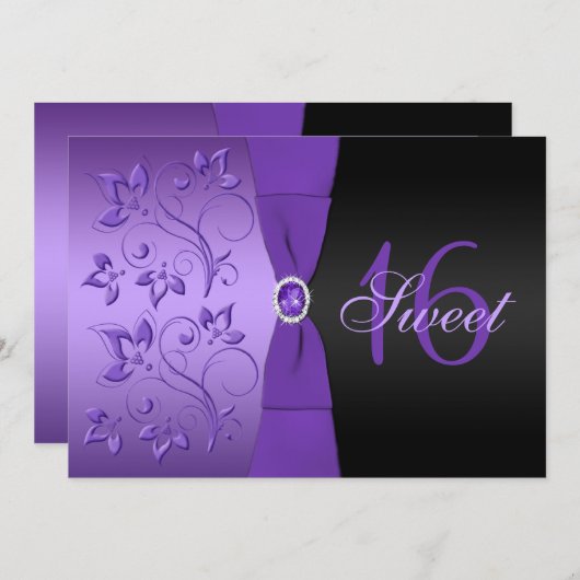 Uitnodiging van Paars- en zwarte zweet-zestien-par (Voorkant / Achterkant)