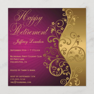 Uitnodiging van Paarse en Gold Retirement Party