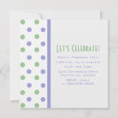 Uitnodiging van Paarse en groene Poolse Dot Party (Achterkant)