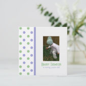 Uitnodiging van Paarse en groene Poolse Dot Party (Staand voorkant)