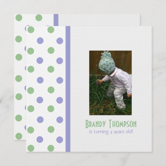 Uitnodiging van Paarse en groene Poolse Dot Party (Voorkant / Achterkant)