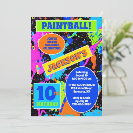 Uitnodiging van Paintball Birthday Party (Staand voorkant)