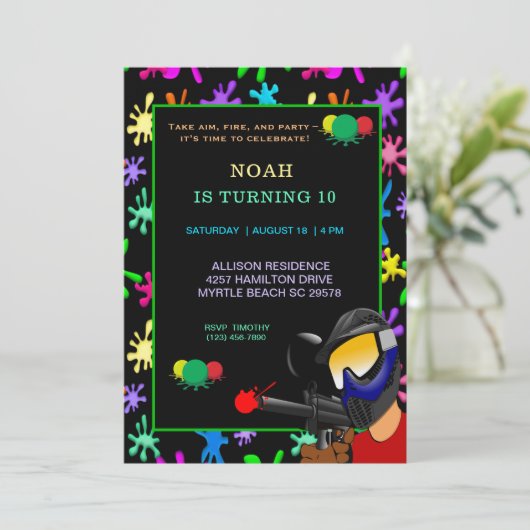Uitnodiging van Paintball Birthday Party (Staand voorkant)
