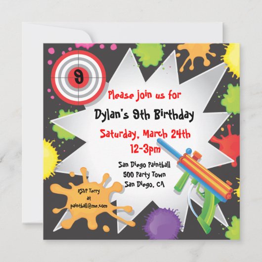 Uitnodiging van Paintball Birthday Party (Voorkant)