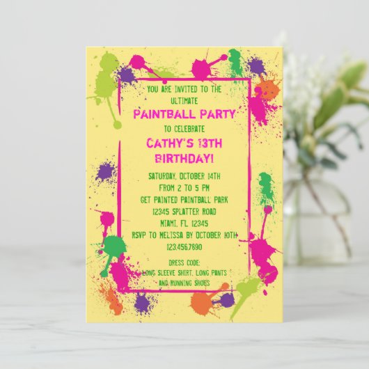 Uitnodiging van Paintball Birthday Party (Staand voorkant)