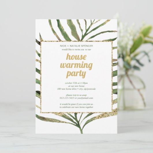 Uitnodiging van Palmblad House-opwarming (Staand voorkant)