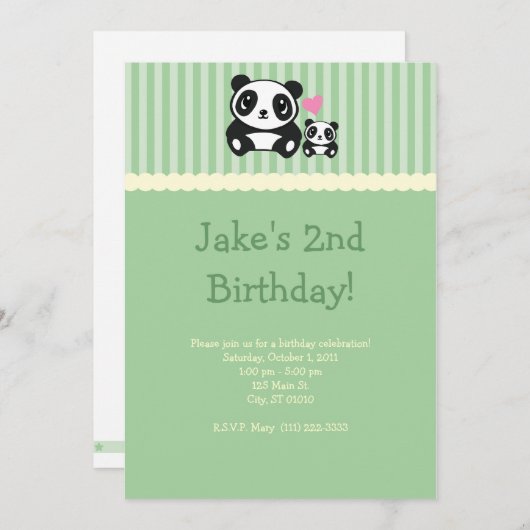 Uitnodiging van Panda - Groen (Voorkant / Achterkant)