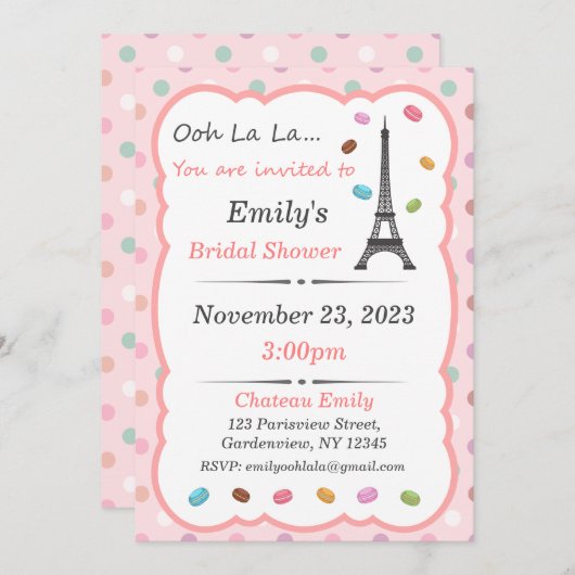 Uitnodiging van Parijs, Frans thema Invite, Macaro (Voorkant / Achterkant)