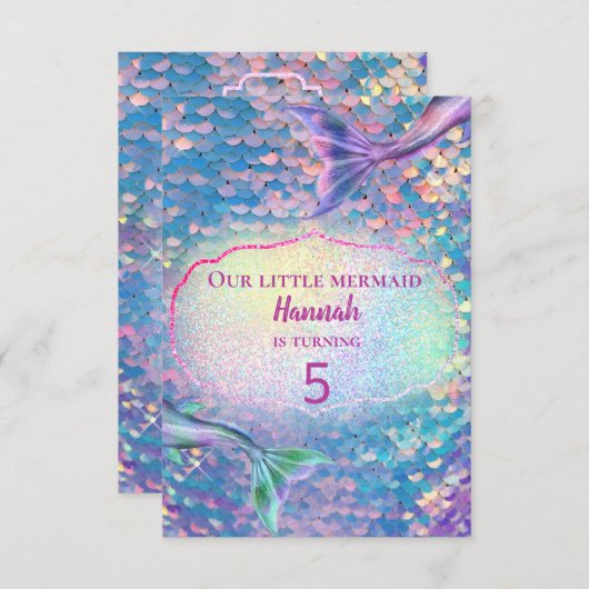 uitnodiging van pastelmermaid Birthday (Voorkant / Achterkant)