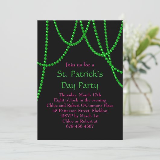 Uitnodiging van Patrick's Day in Pink & Black (Staand voorkant)