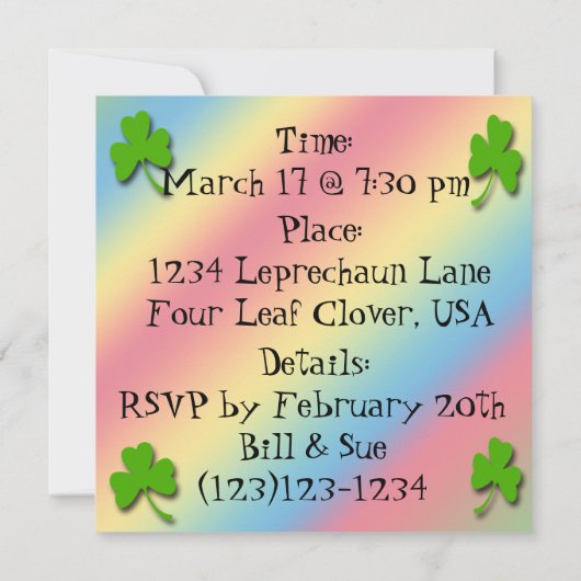 Uitnodiging van Patrick's Day Leprechaun Party (Achterkant)