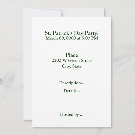 Uitnodiging van Patrick's Day Leprechaun Party (Achterkant)