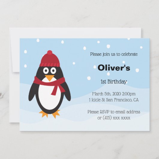 uitnodiging van Penguin Birthday voor de winter va (Voorkant)