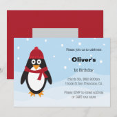 uitnodiging van Penguin Birthday voor de winter va (Voorkant / Achterkant)