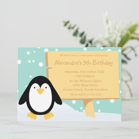 Uitnodiging van Penguin Party (Staand voorkant)