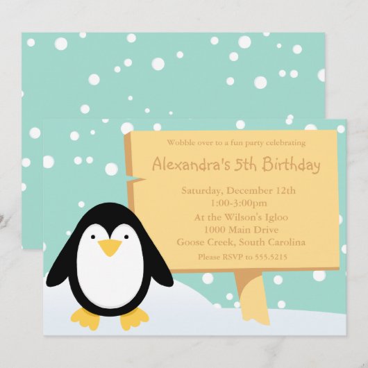 Uitnodiging van Penguin Party (Voorkant / Achterkant)