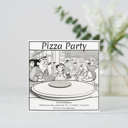 Uitnodiging van persoonlijke Pizza-partij (Staand voorkant)