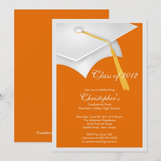 Uitnodiging van Pet met witte Afstudeerder (Voorkant / Achterkant)