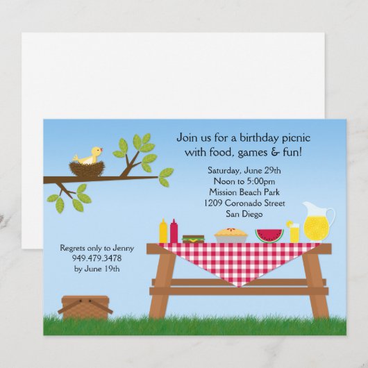 Uitnodiging van Picnic Birthday Party (Voorkant / Achterkant)