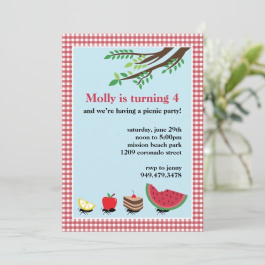 Uitnodiging van Picnic Birthday Party (Staand voorkant)