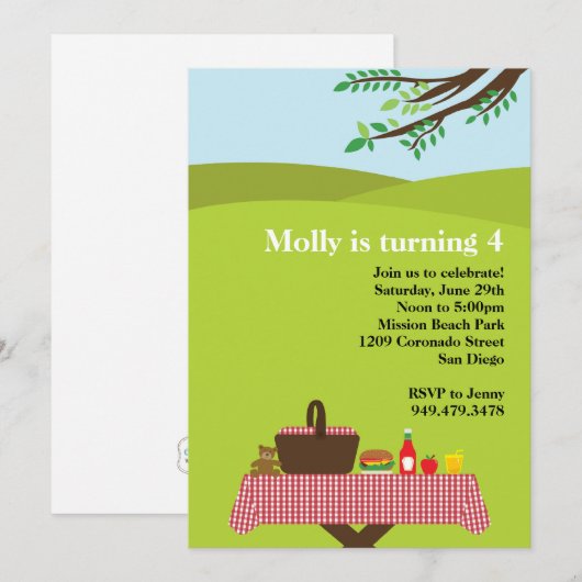 Uitnodiging van Picnic Birthday Party (Voorkant / Achterkant)