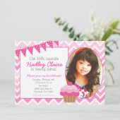 uitnodiging van Pink Ombre Cupcake Birthday (Staand voorkant)