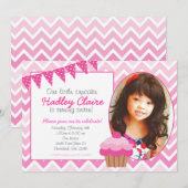 uitnodiging van Pink Ombre Cupcake Birthday (Voorkant / Achterkant)