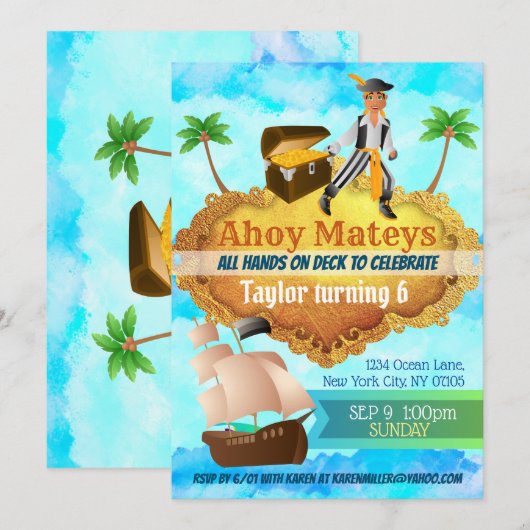 uitnodiging van Pirates Birthday (Voorkant / Achterkant)