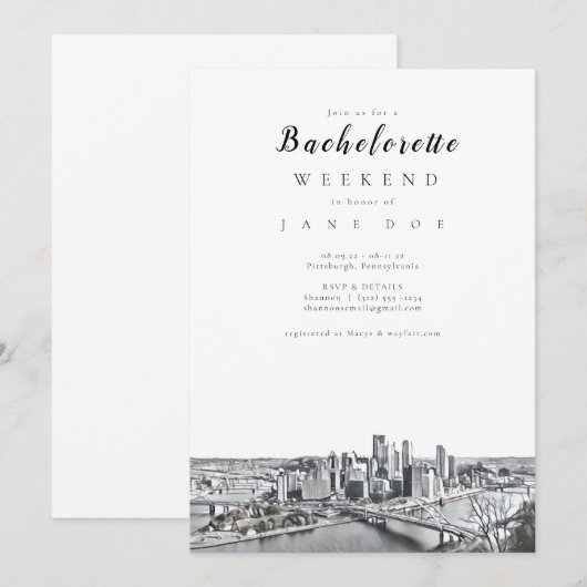 uitnodiging van Pittsburgh Bachelorette (Voorkant / Achterkant)