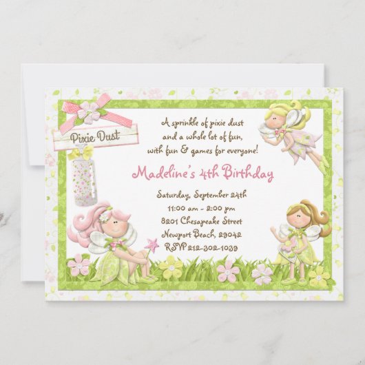 Uitnodiging van Pixie Fairy Birthday Party (Voorkant)