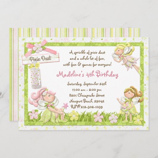 Uitnodiging van Pixie Fairy Birthday Party (Voorkant / Achterkant)