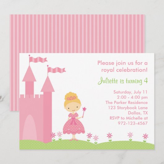  uitnodiging van Prinses Birthday (Voorkant / Achterkant)