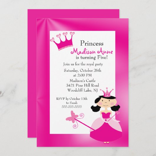 uitnodiging van prinses Birthday (Voorkant / Achterkant)