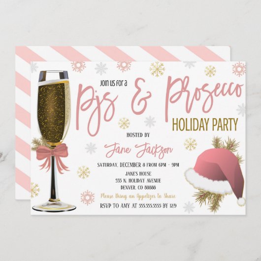 Uitnodiging van pyjama's en prosecco-kerstfeestjes (Voorkant / Achterkant)
