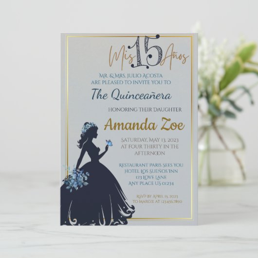 uitnodiging van Quinceañera (Staand voorkant)