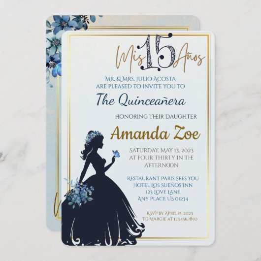 uitnodiging van Quinceañera (Voorkant / Achterkant)