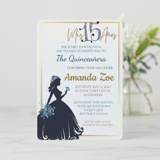 uitnodiging van Quinceañera (Staand voorkant)