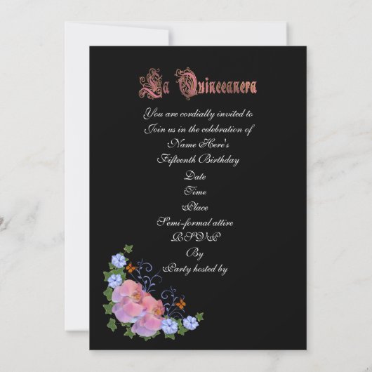 uitnodiging van Quinceanera 15e verjaardag (Achterkant)