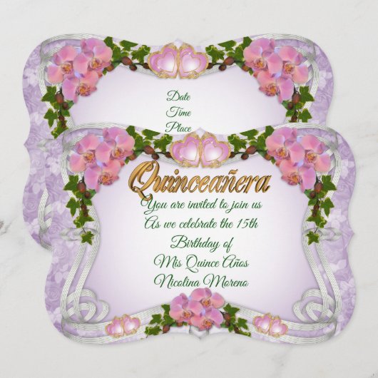 uitnodiging van Quinceanera 15e verjaardag (Voorkant / Achterkant)