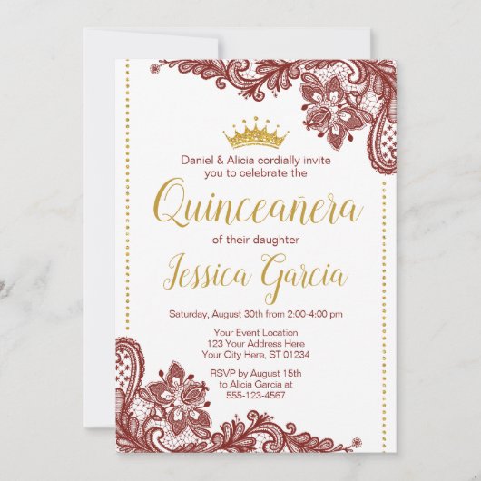 uitnodiging van Quinceañera Birthday | Donkerrood  (Voorkant)